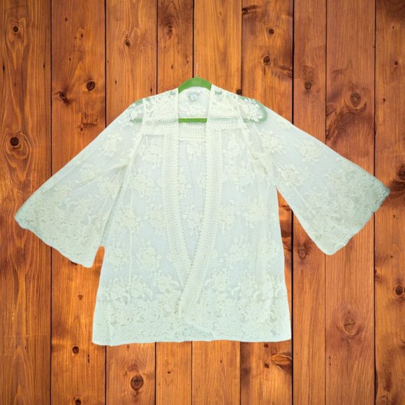 Sundance Divine Lace Kimono Open Front Cardigan Ivory Off-White Cream Size Small - Picture 1 of 9